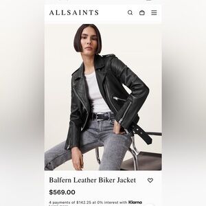 ALL SAINTS sleek black leather jacket EUC. Worn 2-3 times. US size 10.
